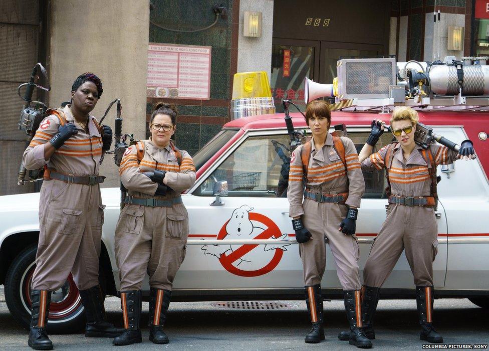 Leslie Jones, Melissa McCarthy, Kristen Wiig and Kate McKinnon in Ghostbusters