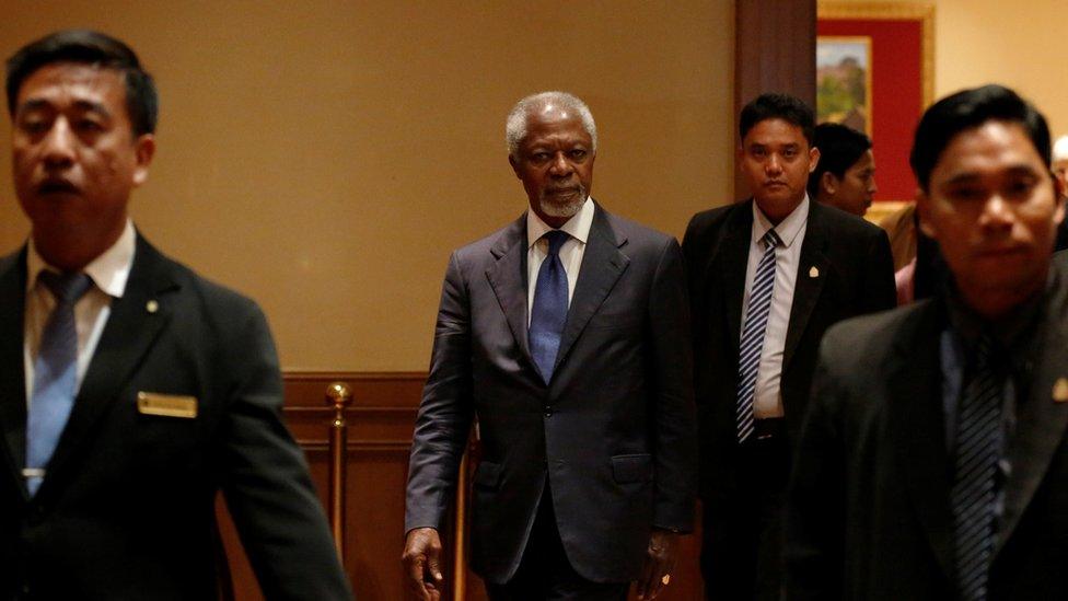 Former U.N. Secretary-General Kofi Annan arrives for his press conference as Myanmar government-appointed Chairman of the Advisory Commission on Rakhine State, at a hotel in Yangon, Myanmar December 6, 2016.