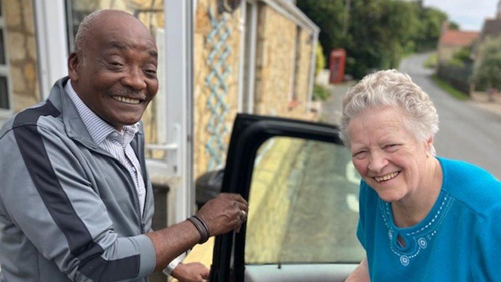 Volunteer driver for Shaftesbury Car Link, Les Chinyou, with Eleanor Jeffery