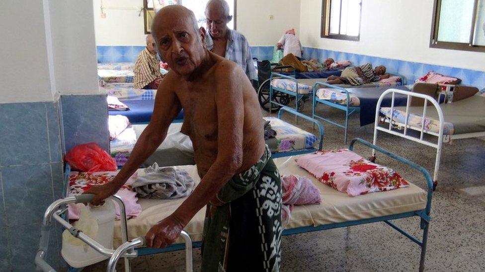 Elderly survivors of an attack are seen in the care home after it was targeted by unidentified gunmen in the southern port city of Aden, Yemen, 04 March 2016.