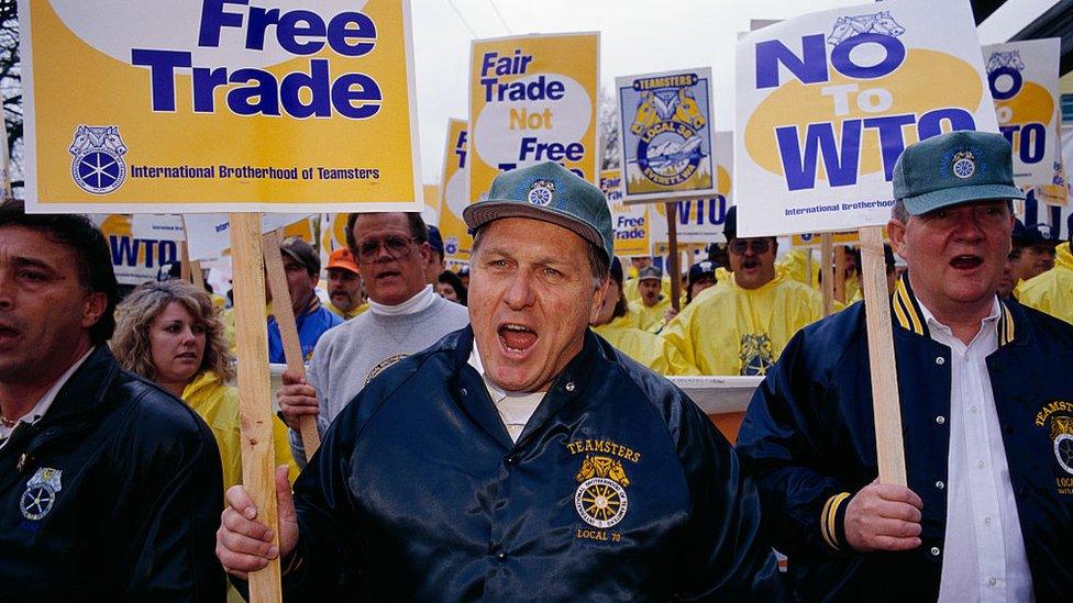 James Hoffa marches at a rally in 1999