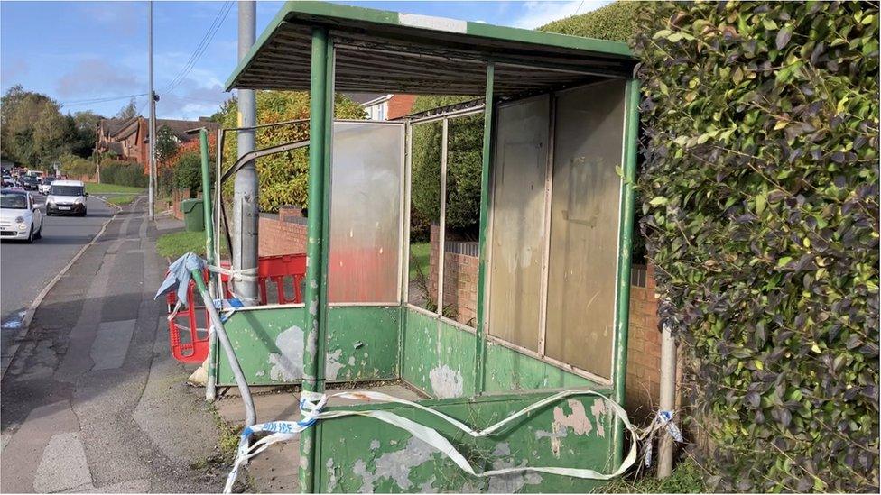 The bus shelter on Stourbridge Road, Bromsgrove, before it was knocked down