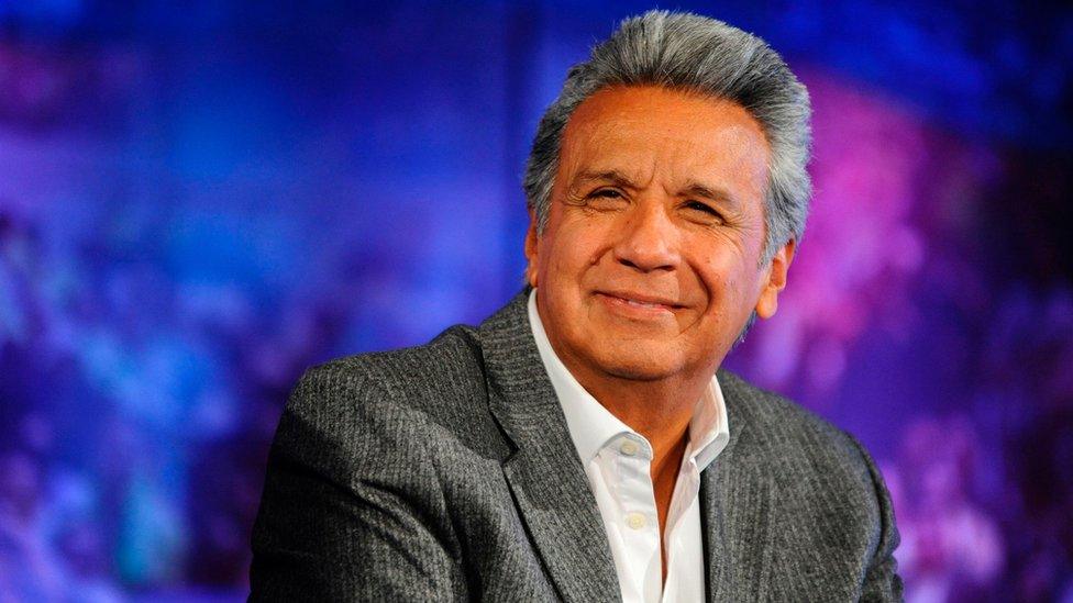 Ecuadorean President-elect Lenin Moreno receives the final official results of Sunday's runoff election at the House of Alianza Pais in Quito, on April 4, 2017