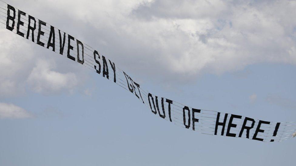 Covid-19 Bereaved Families for Justice flew this banner over the jungle with this message for Matt Hancock