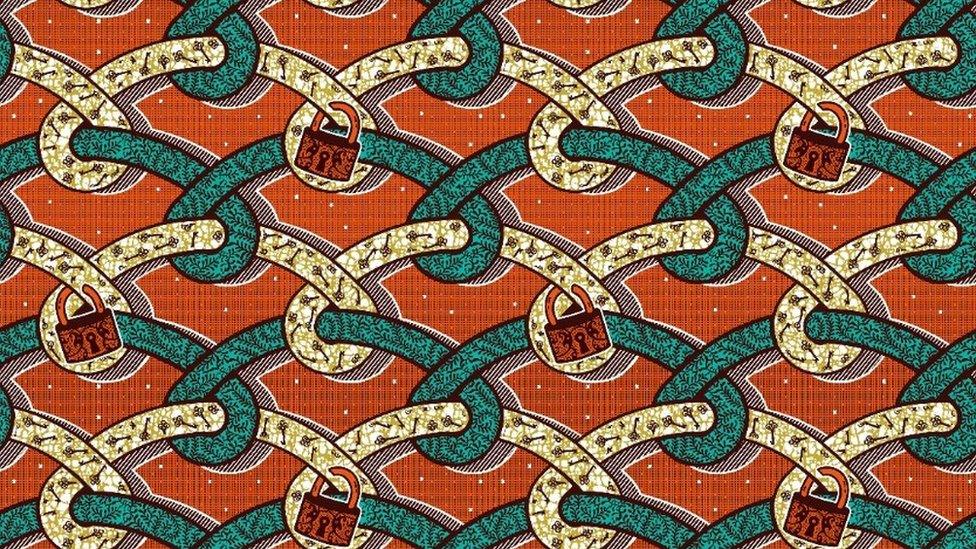 Padlock fabric design from Ghana Textiles Printing