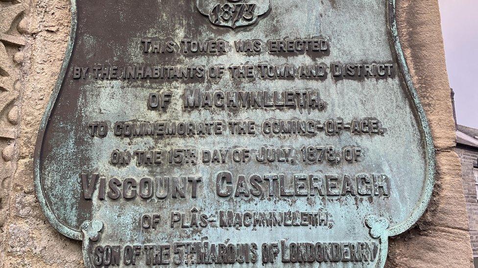 Plaque on Machynlleth's town clock