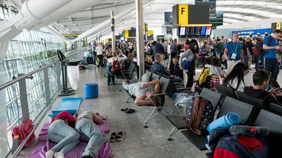 Passengers at Heathrow Terminal 5 on 28 May 2017