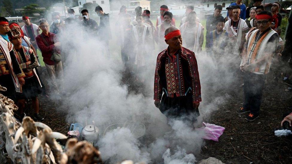 Taiwan indigenous priest leading a ceremony in May 2021