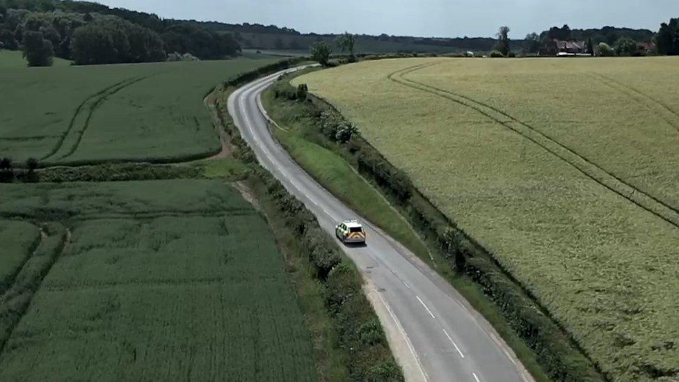 Aerial view of patrol car