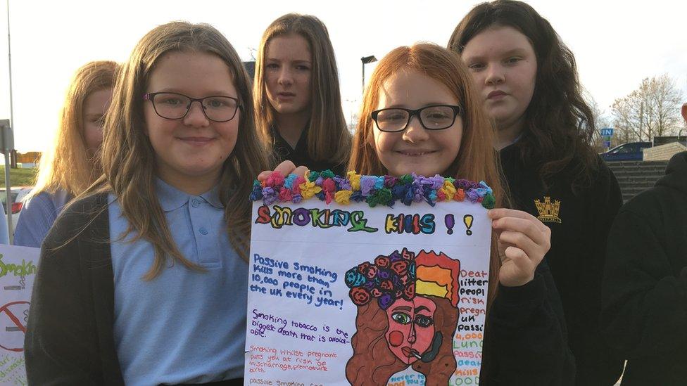 Year 8 pupils from Cyfarthfa High School in Merthyr Tydfil have designed posters to try and stop people smoking outside their hospitals