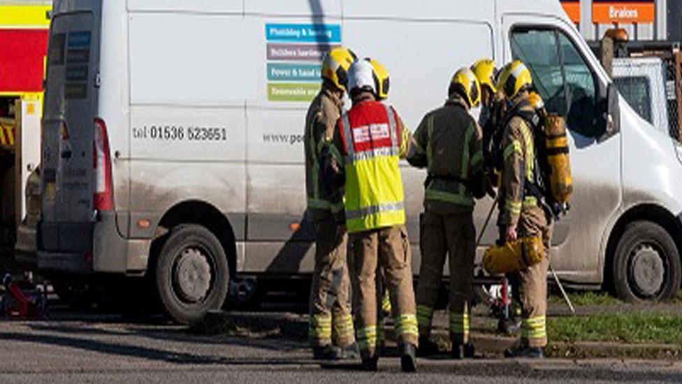 Firefighters at industrial fire, Kettering