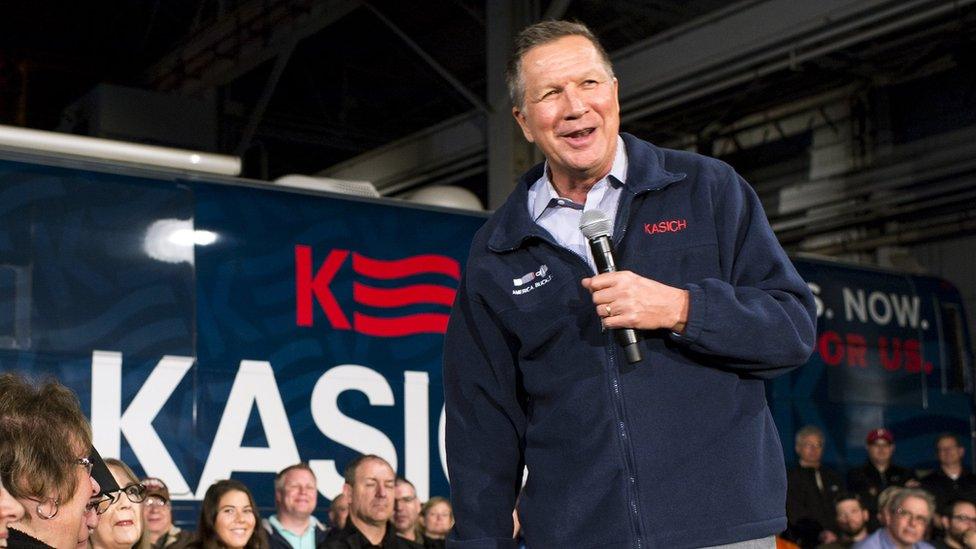 Republican presidential candidate Ohio Gov. John Kasich speaks to supporters at a town hall meeting at Brilex Industries, Inc