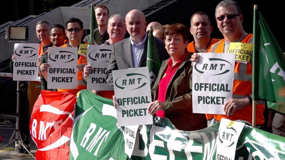 RMT general secretary, Mick Lynch, on a picket line outside outside Euston station in London on 25 June