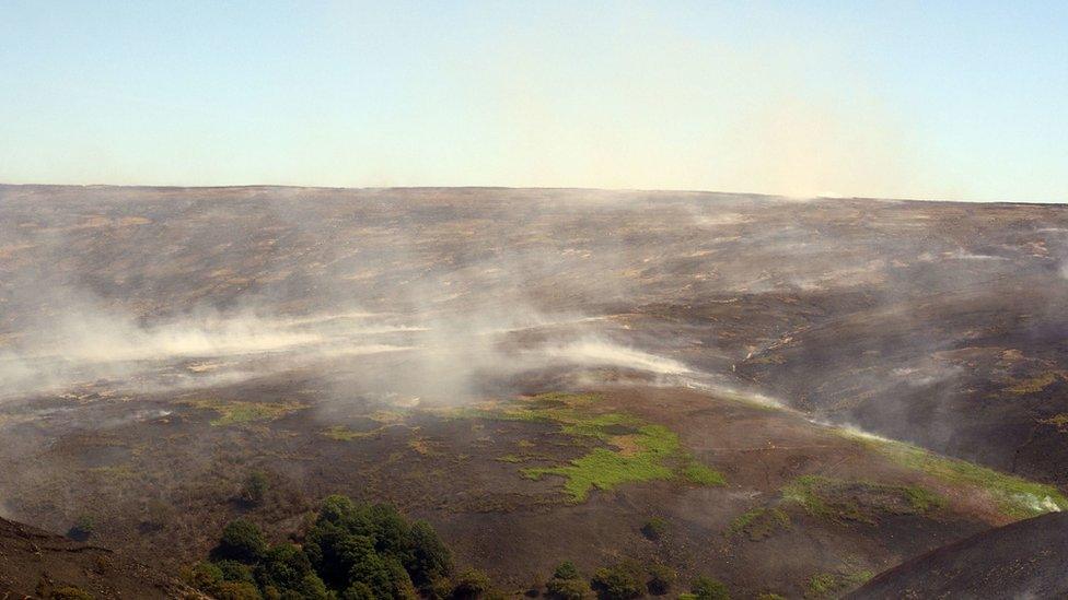 Smoke hanging over Saddleworth Moor