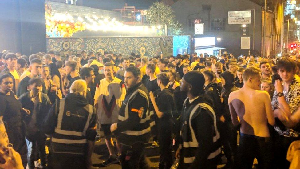 The evacuated crowd outside Rock City