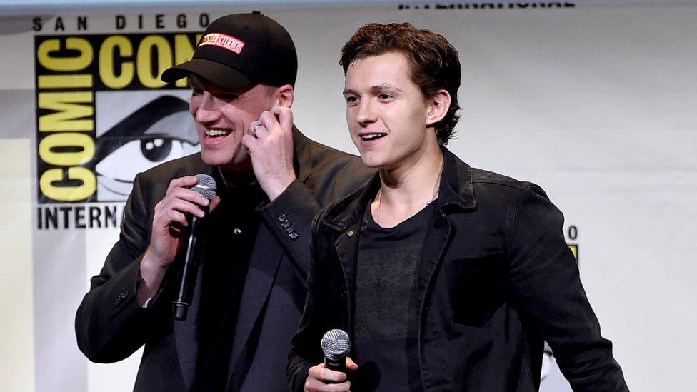 Kevin Feige and Tom Holland