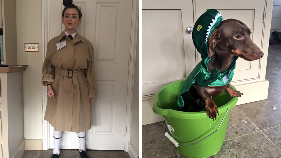 child and dog dressed up for World Book Day