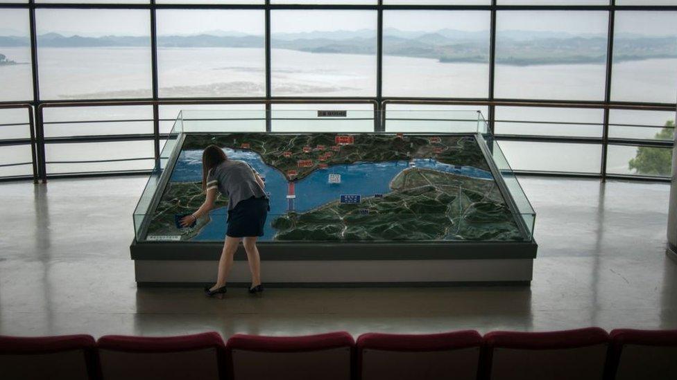 A map showing the landscape of North Korea at the Odusan observatory, near the Demilitarized Zone