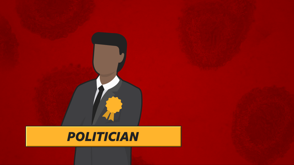 "Politician": Cartoon politician on red background