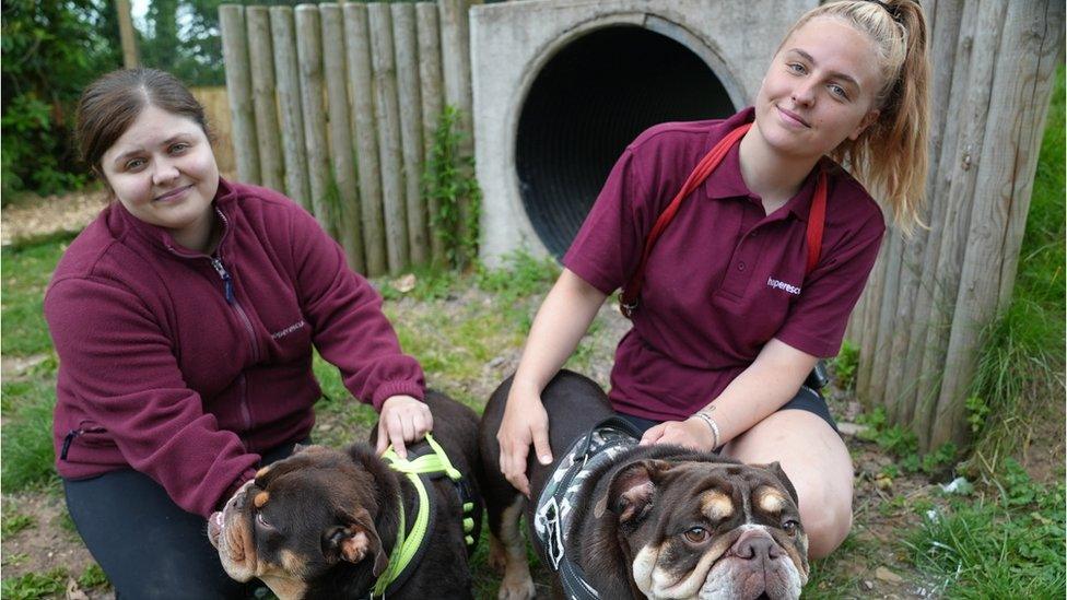 Dau o staff yr RSPCS gyda Blackcurrant a Raspberry