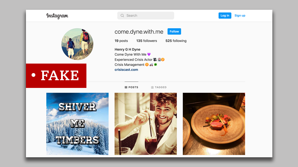 One of the fake accounts set up in Henry Dyne's name on Instagram
