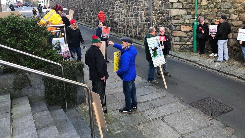 Protestors in Guernsey