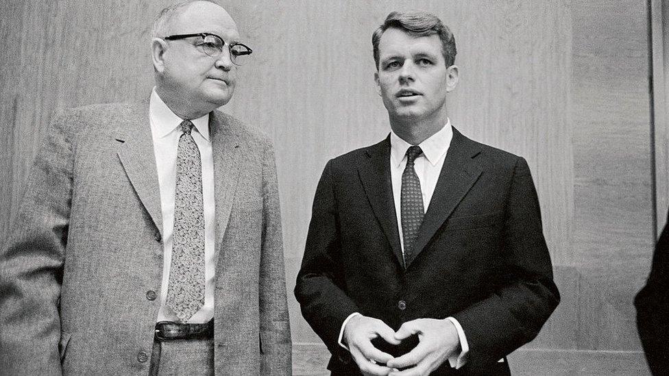 Senator James O Eastland (left) and former attorney general Robert Kennedy