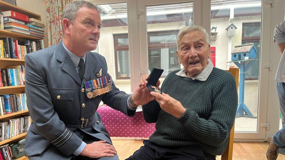 Bernard Jenkins being presented with the Nuclear Test Medal