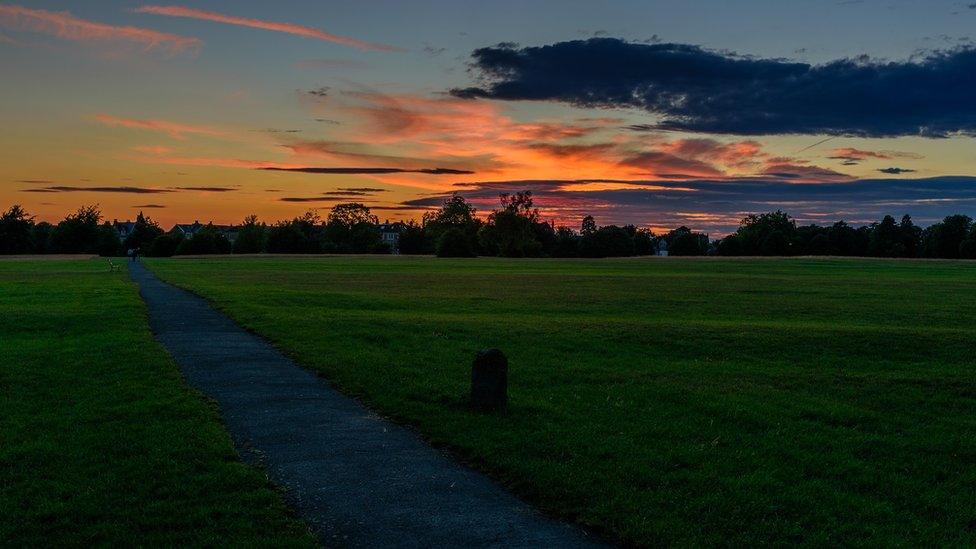 A sunset scene over the Bristol Downs