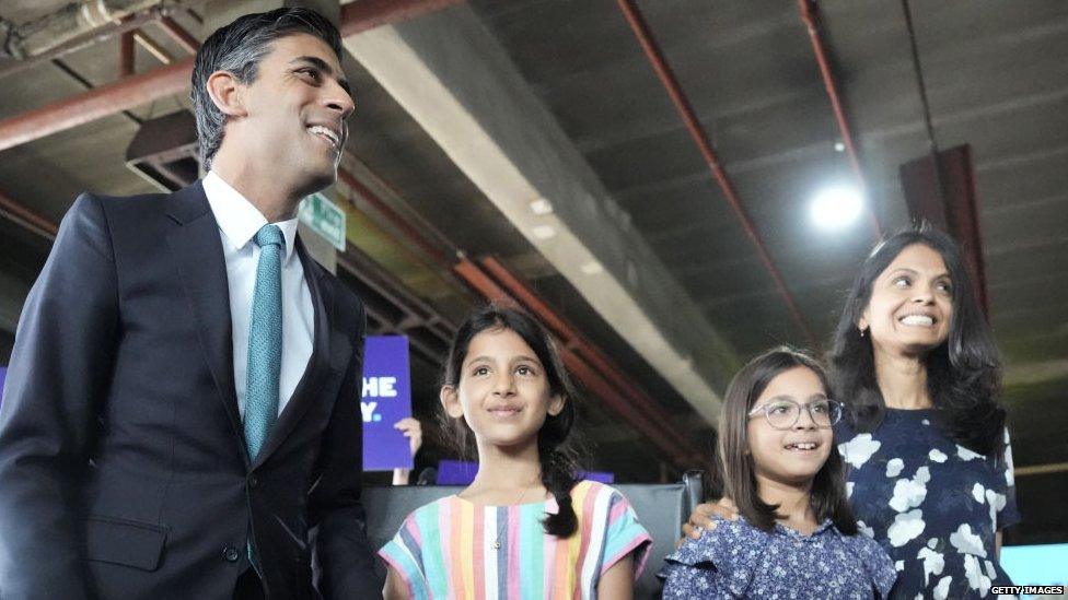 Rishi Sunak with his wife and two daughters