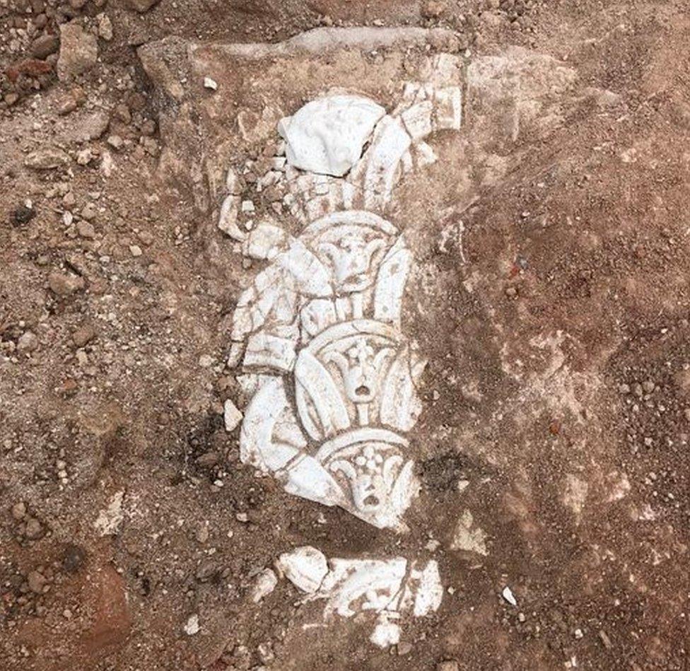 Decorative plaster uncovered during the Clumber House archaeological dig