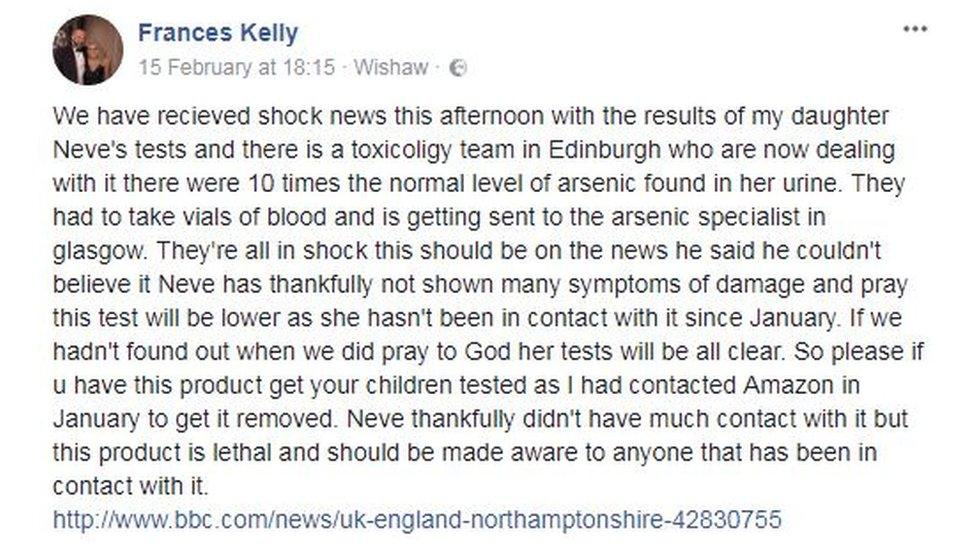 Frances Kelly warns other parents in her Facebook post