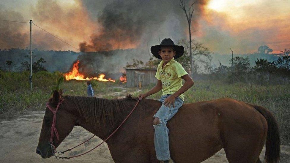 Boy on horse in Para state, Brazil