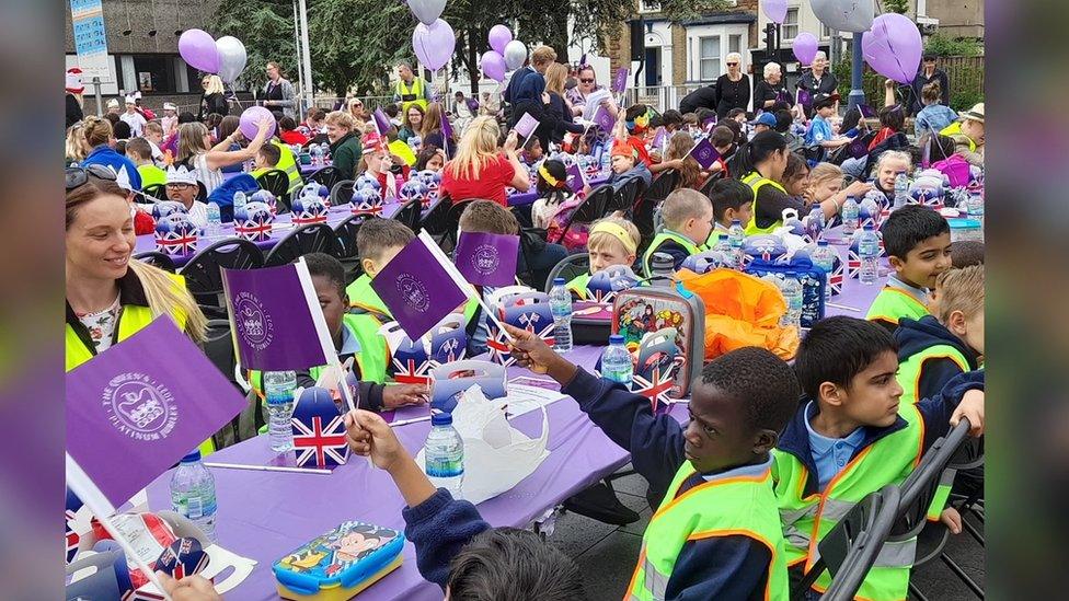 Children enjoying a street party in Gravesend