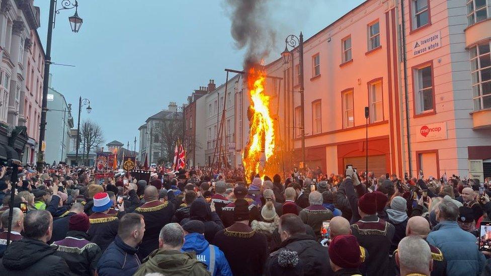 The burning of an effigy of Lt Col Robert Lundy