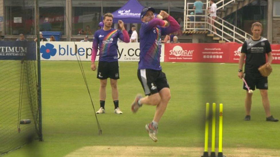 Tom Smith in action at the Twenty20 match at Gloucestershire County Cricket club ground