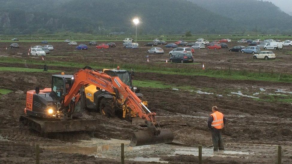 A digger at the Festival No.6 car park