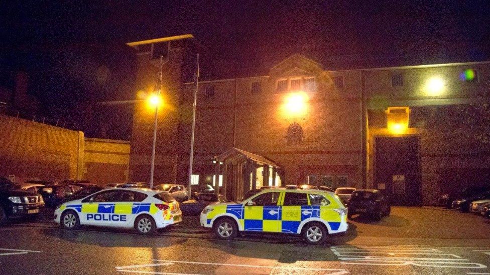 Police cars at HMP Bedford