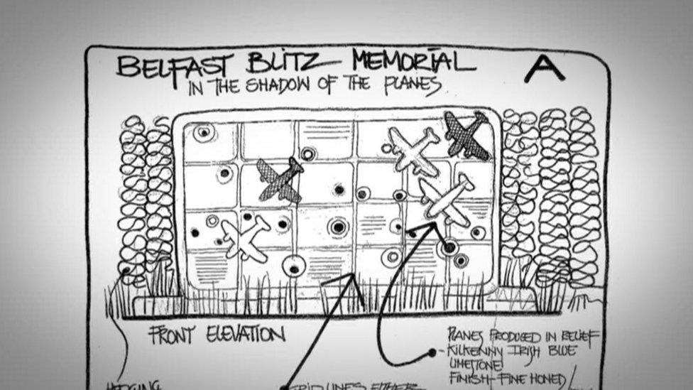 A sketch of the planned memorial to the victims of the Belfast Blitz