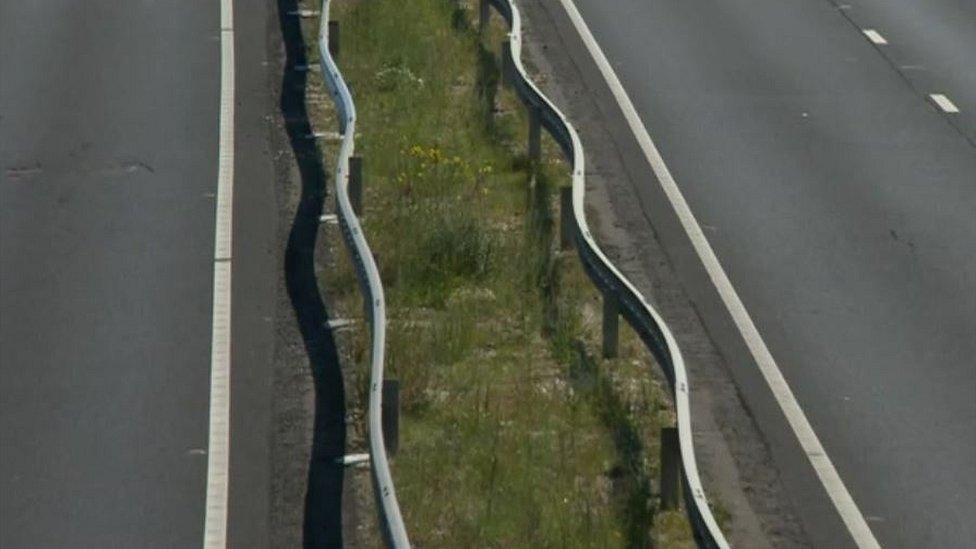 Buckled barriers on the A63 in East Yorkshire