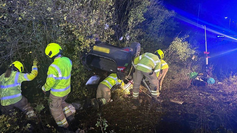 Car crashed on A34