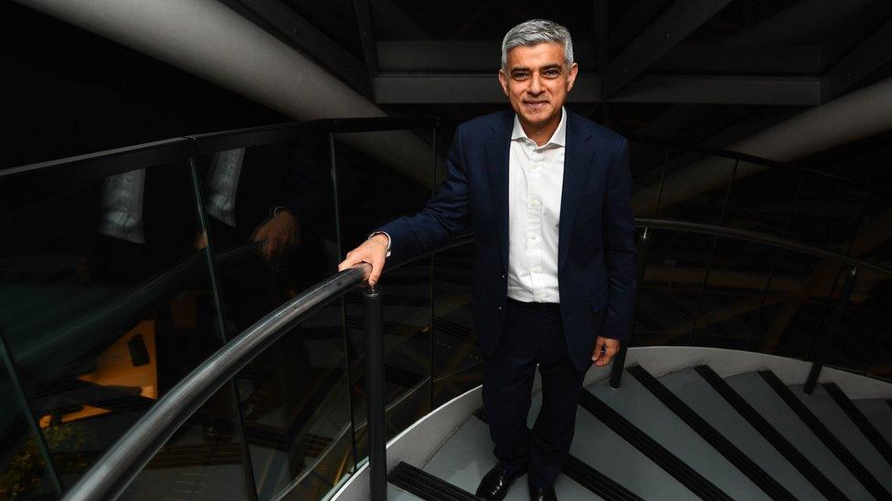 Labour's Sadiq Khan arriving at City Hall