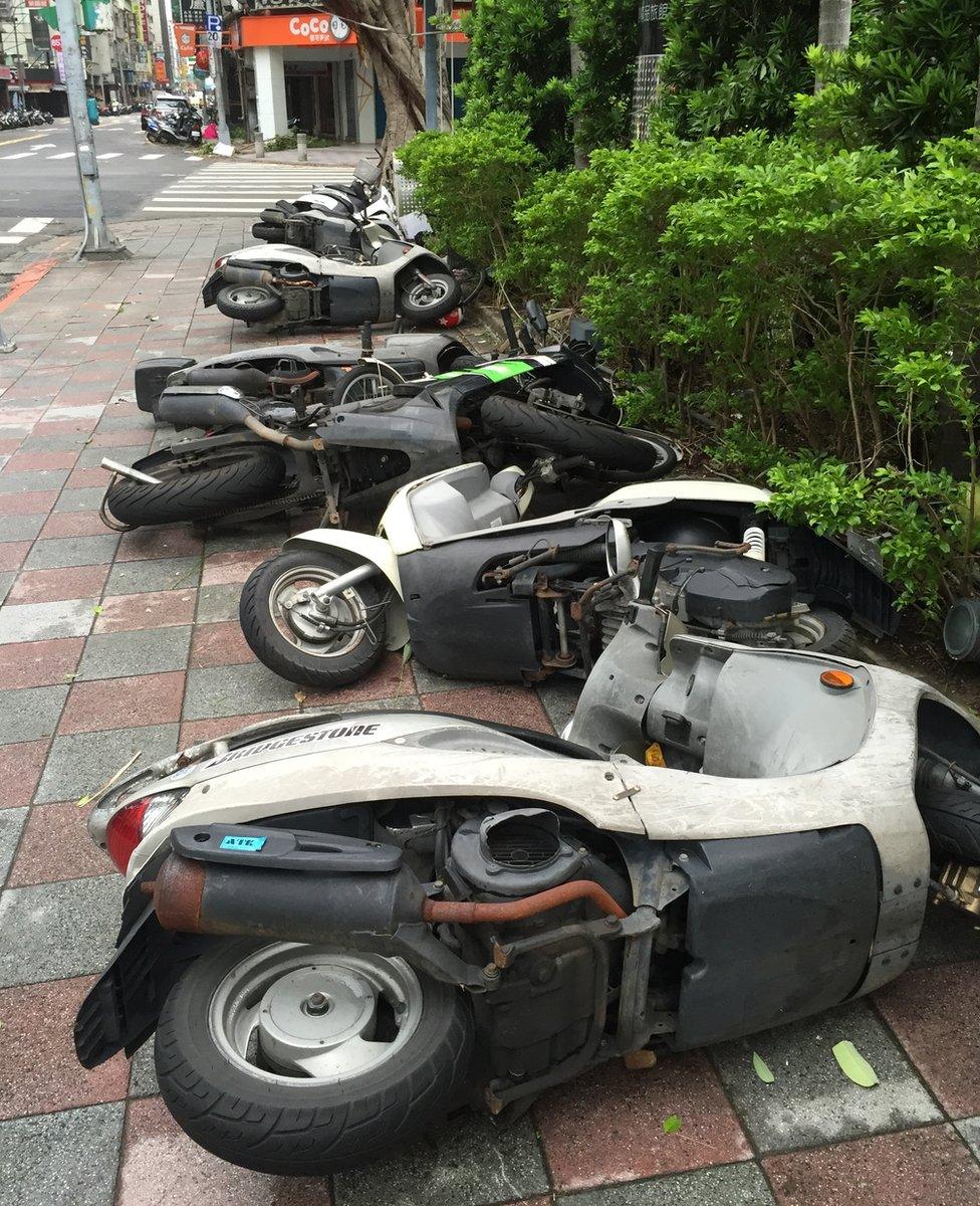 Fallen scooters in Zhongshan District, Taipei (29 Sept 2015)