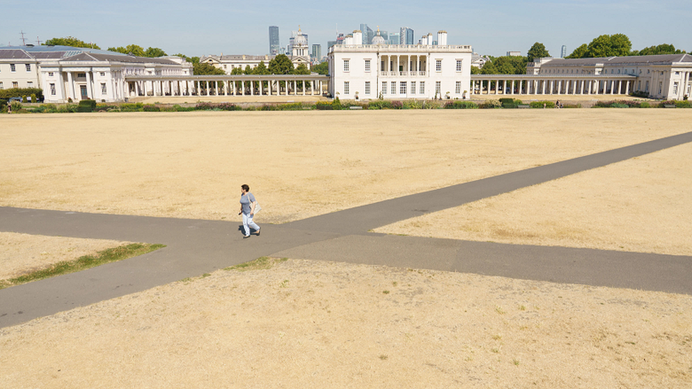 A woman walks on a path at Greenwich Park