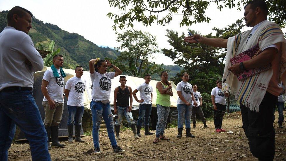 Farc members gather at a transitional standardisation zone in Gaitania, Tolima Department, Colombia, on May 28, 2017