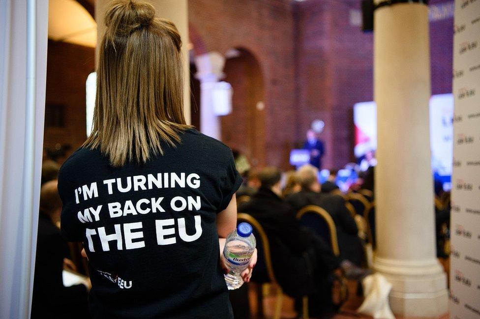 Woman with Brexit T-shirt on