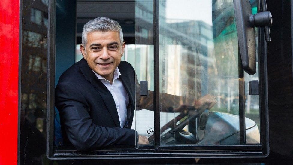 Sadiq Khan driving bus