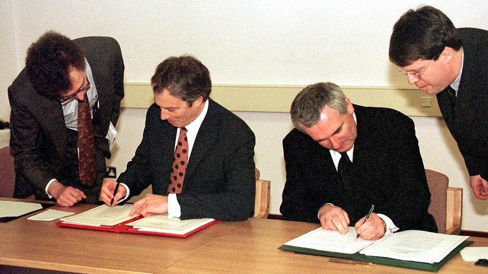 Blair and Ahern sign Good Friday Agreement