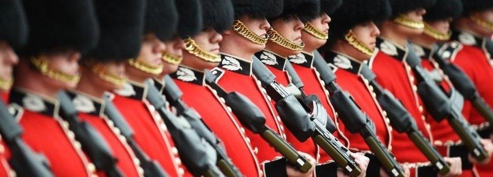 British Military soldiers marching at Horse Guards Parade