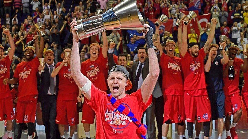 CSKA Moscow players celebrate victory in the Euroleague final in May